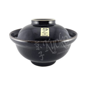 11-199 : Schüssel m. Deckel Yuzu Tenmoku, schwarz, ø = 15,8 cm; H = 11 cm