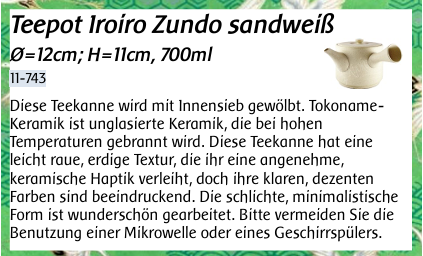 11-743 : Teepot Iroiro Zundo sandweiß, 700ml – Bild 4