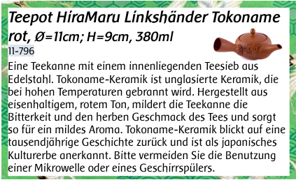 11-796: Teepot HiraMaru Linkshänder Tokoname rot 380ml – Bild 4